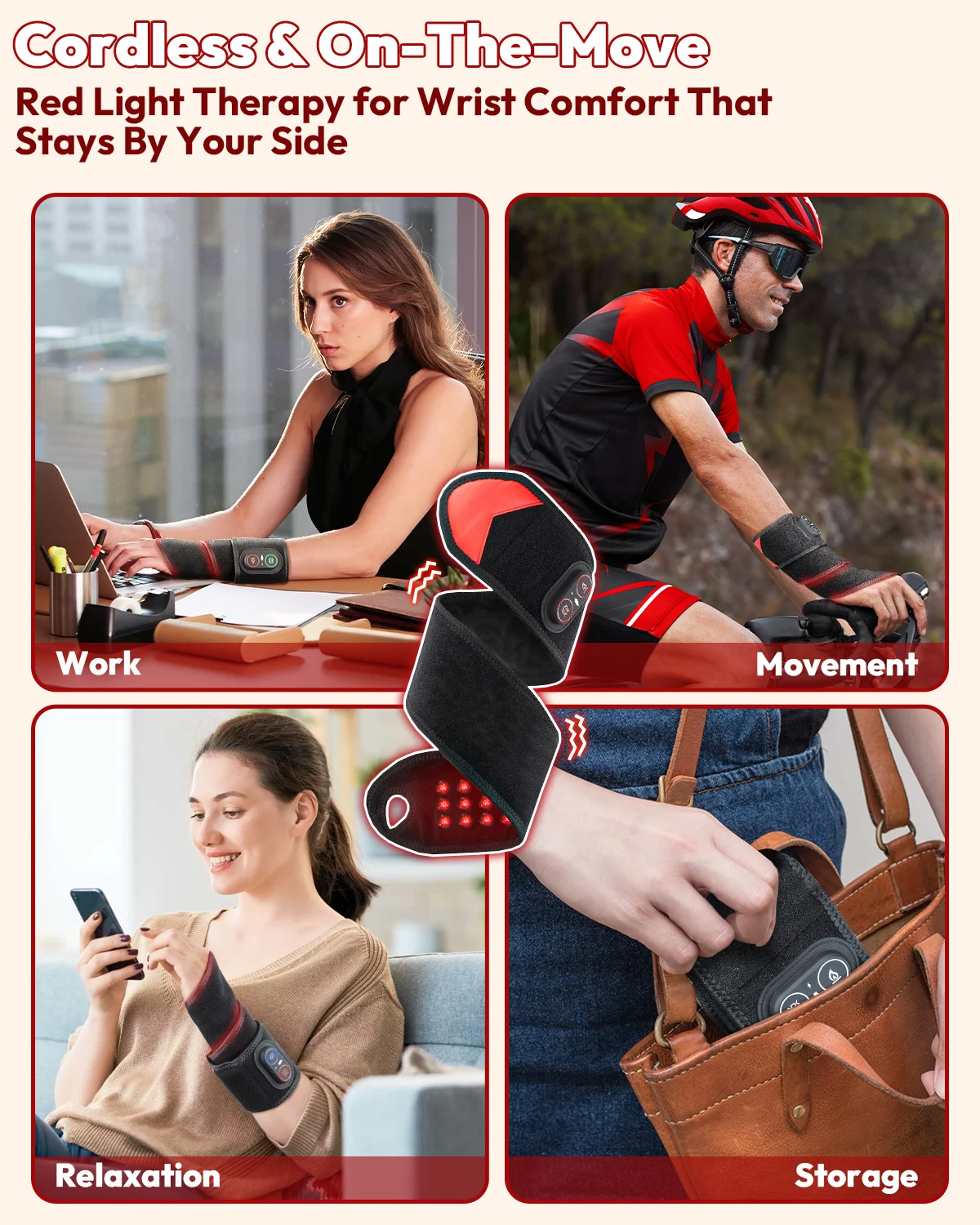 Red Light Therapy Wrap for Body Hands, Wearable Infrared Heating Pad with Vibration, Cordless Heated Wrist Massager, 36 LEDs