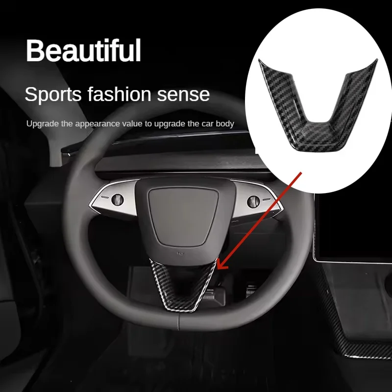 

Car Steering Wheel Cover Trim Sticker Component For Tesla Model 3 Highland 2024 ABS Carbon Fiber New Model3 Interior Accessories