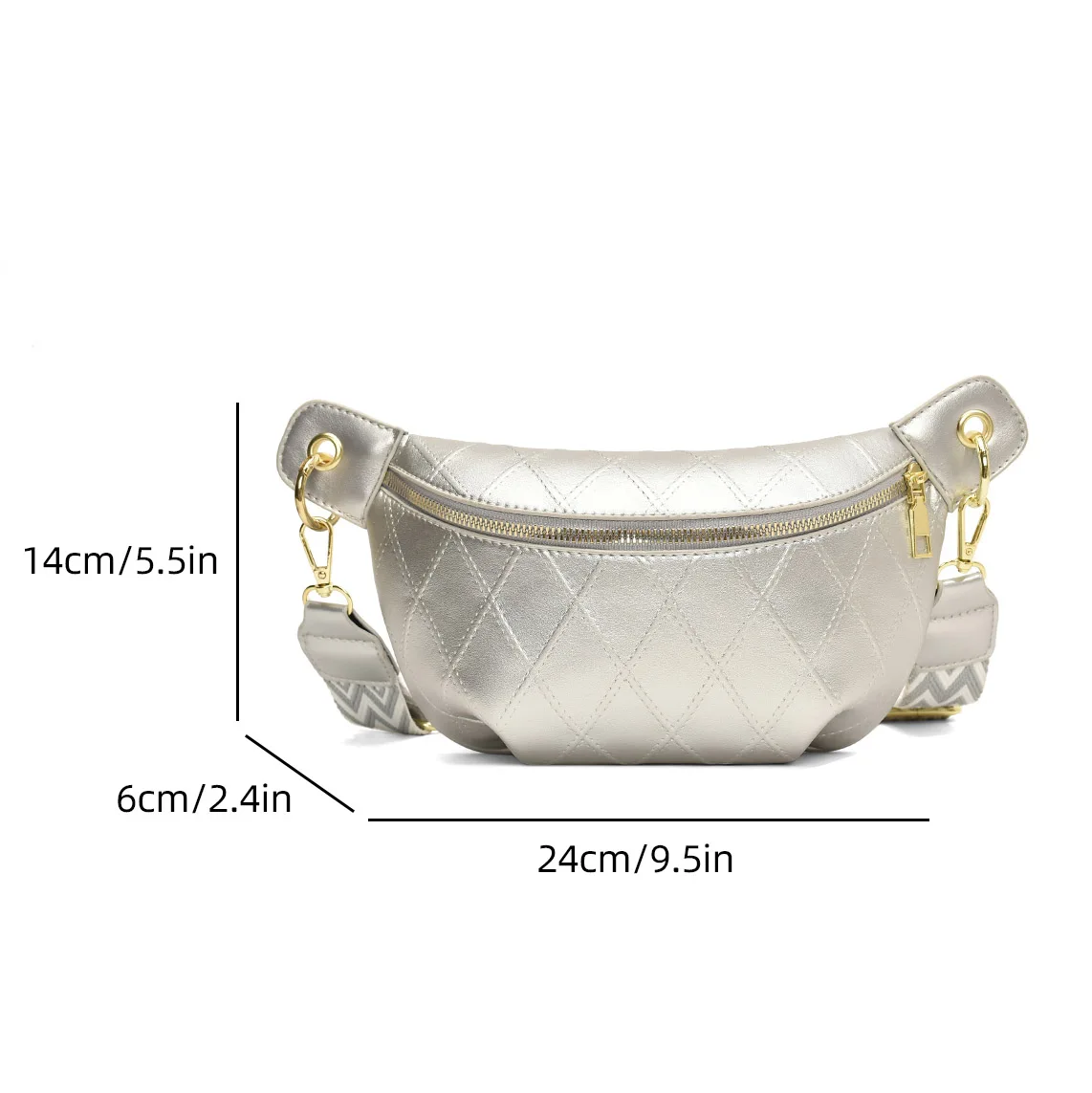 Designer Women\'s Waist Bag Pu Leather Fanny Pack Fashion Travel Crossbody Chest Bags Multifunction Banana Belt Bag Silver