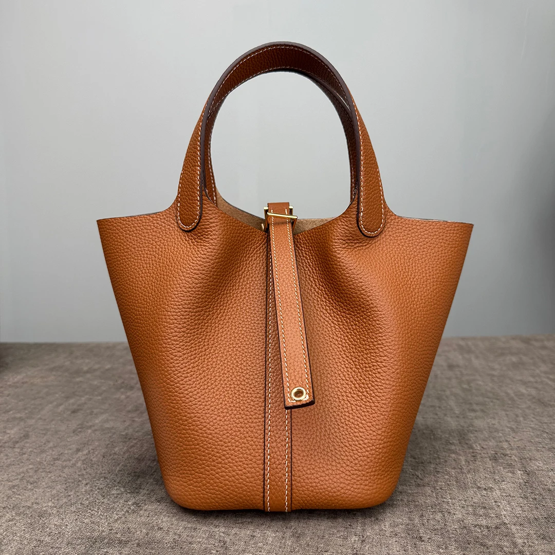 Damen Tasche Echtes Leder Oberer Griff Tragetasche Große Kapazität 3 Größen Hand Schulter Designerstil Eimerform Strukturiert Minimalistisch Tägliche Verwendung Büro Einkauf Eimerform Strukturiert Minimalistisch – Detail 8