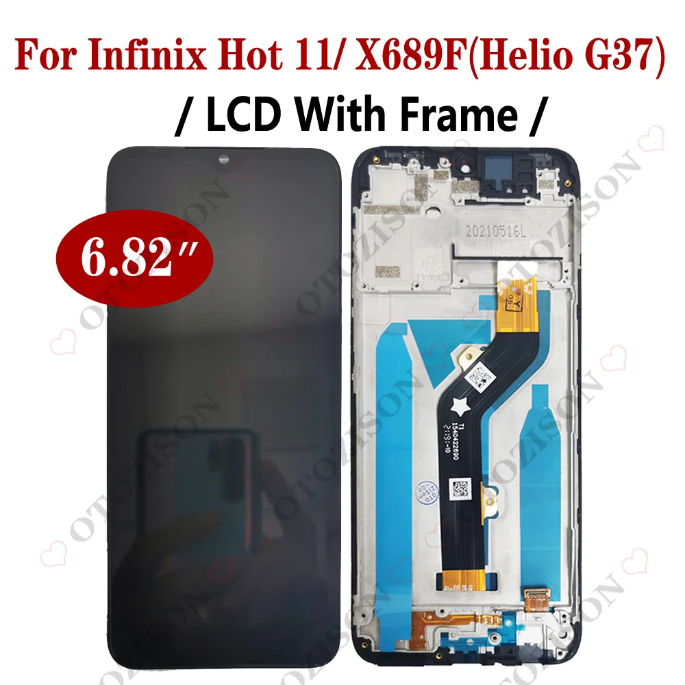 For Infinix Hot 11 X689F LCD Display With Frame X662 X662B Screen Touch Digitizer Sensor Assembly Replacement Hot11 LCDs Parts