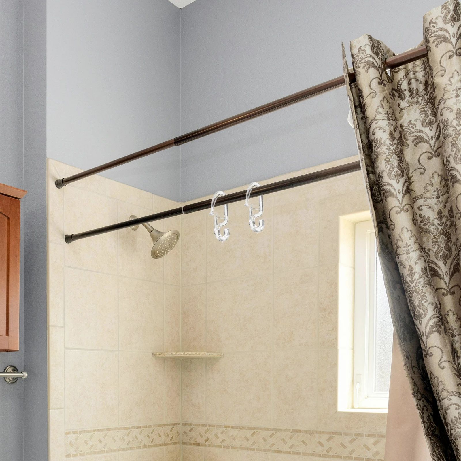 50 قطعة من خطافات الستائر البلاستيكية شديدة التحمل، بكرات ستائر منزلقة عالمية سهلة التركيب للاستخدام المنزلي في غرفة النوم والحمام