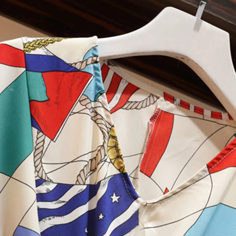 2025 春の新女性パンツセットツーピース V ネックバットスリーブ弾性ウエストカラーブロックプリントトップワイドレッグパンツ女性服