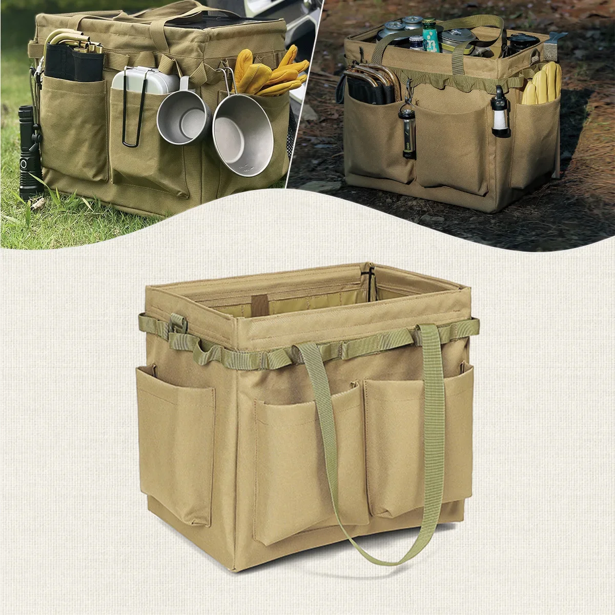 

Large Capacity Camping Storage Tool Box Multifunction Wide Mouth Tool Bags Collapsible Outdoor Hiking Fishing Organizer Bags