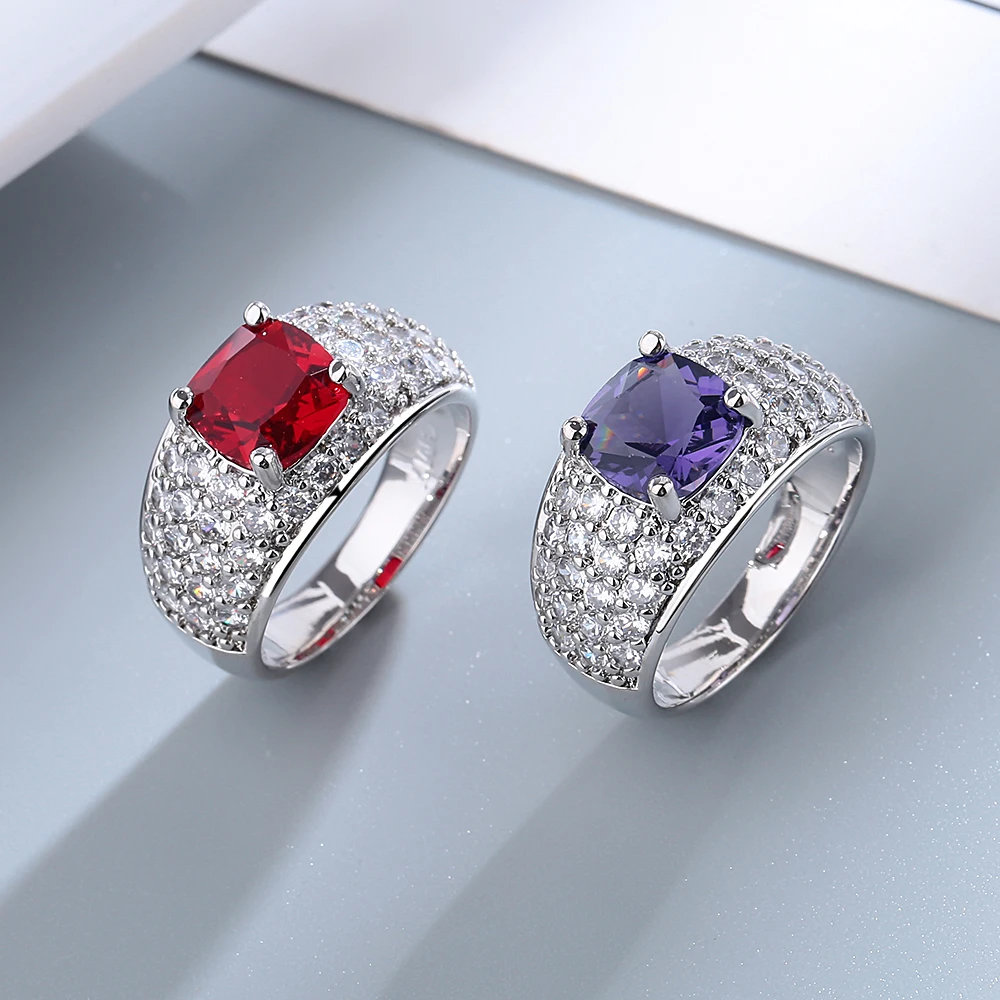 

Emeral Sapphire Ruby Color Gemstone Ring Rings Simple Style Silver Hand Jewelry For Women