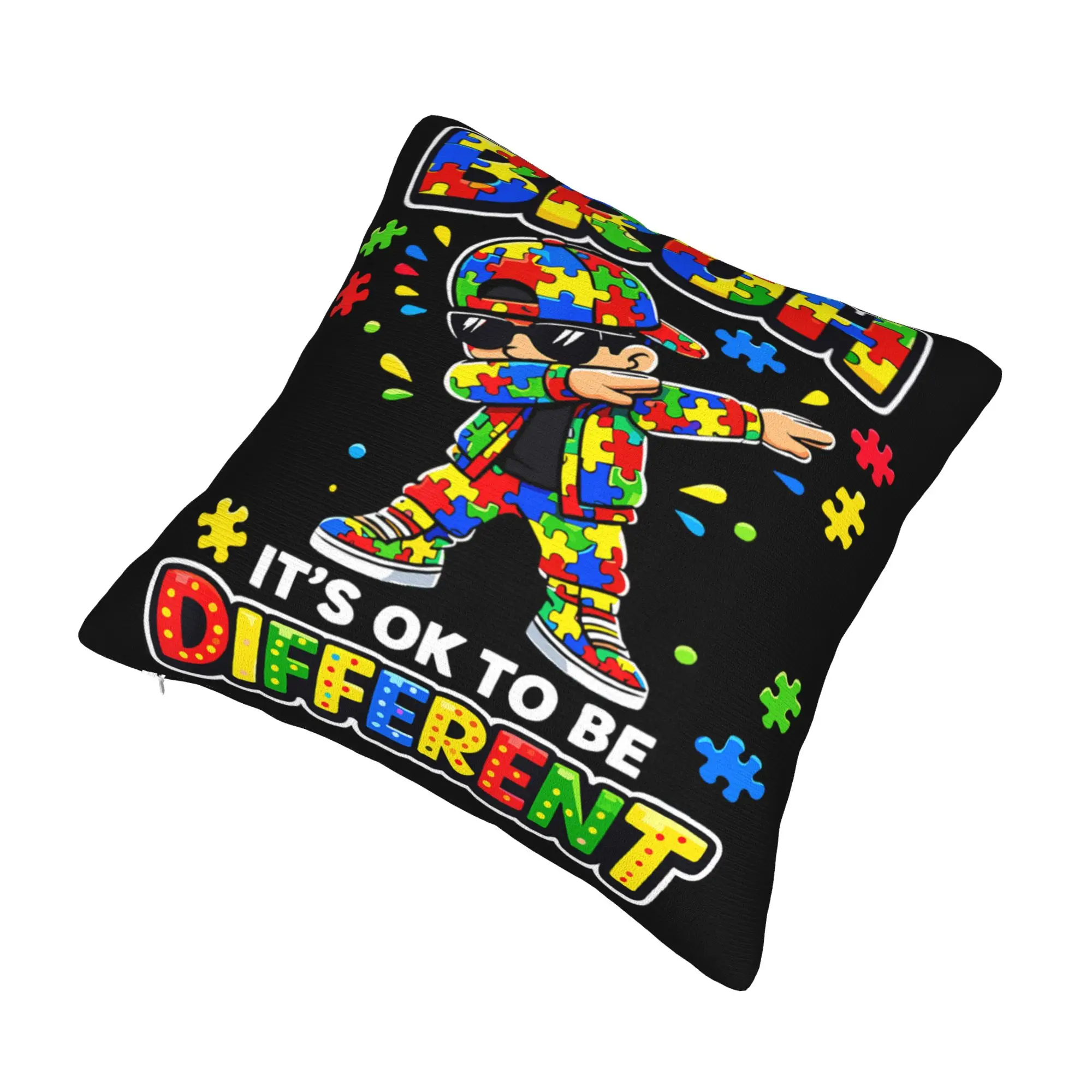 Decorative Pillow Cover Dabbing Puzzle Autism Awareness Merchandise Seat  Throw Pillow Case Cover Square Multi-Size