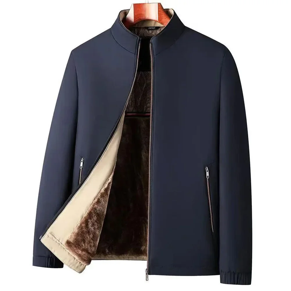 

For Business Black,Blue,Khaki Men Winter Jacket Men Thicken Plush Jacket Thicken Jacket Thicken Plush Stand Collar Long Sleeve