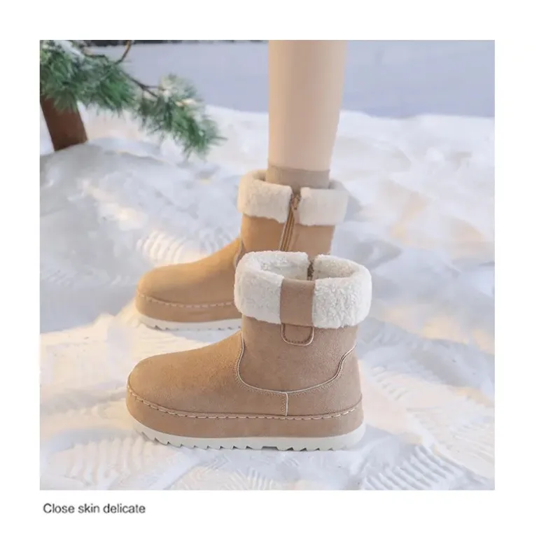 

Brand Design Berber Fleece Thick Bottom Snow Boots Women 2025 Winter Non Slip Warm Plush Suede Ankle Boots Woman's Short Booties