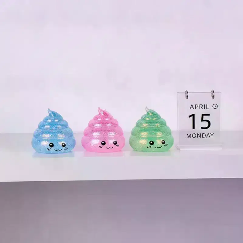 Cute Glitter Poop Squeeze Toys Soft Elastic Cartoon Stress Relief Toys for Kids Travel Portable Play Gifts
