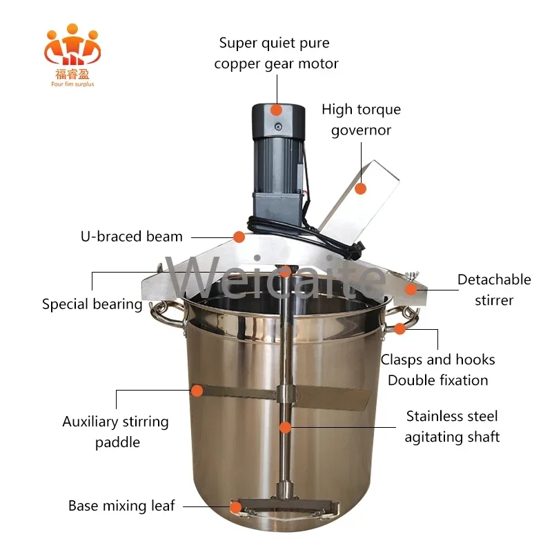 Small Portable Food Mixing Tank Commercial Mixed Frying Materials Electromechanical Pan Cooking Heating Ingredients