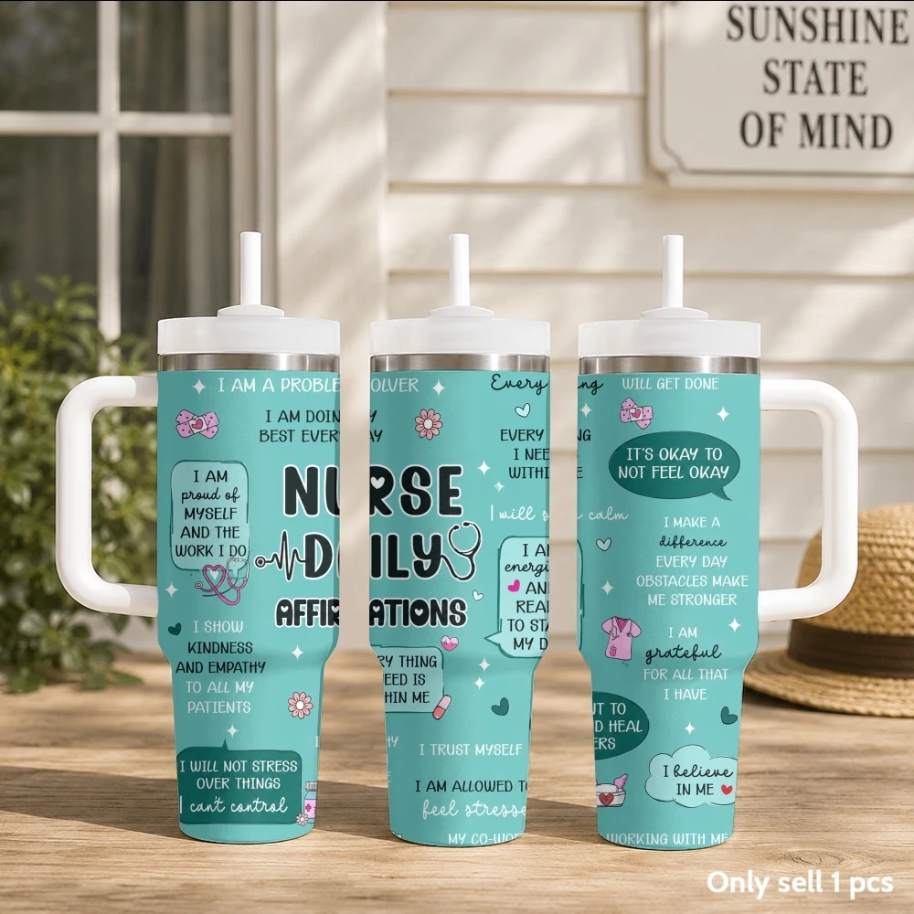 Pediatric Nurse Affirmations Vacuum Flasks 40oz Portable Stainless Steel Tumbler with Handle Straw Double Wall Insulated  Mug