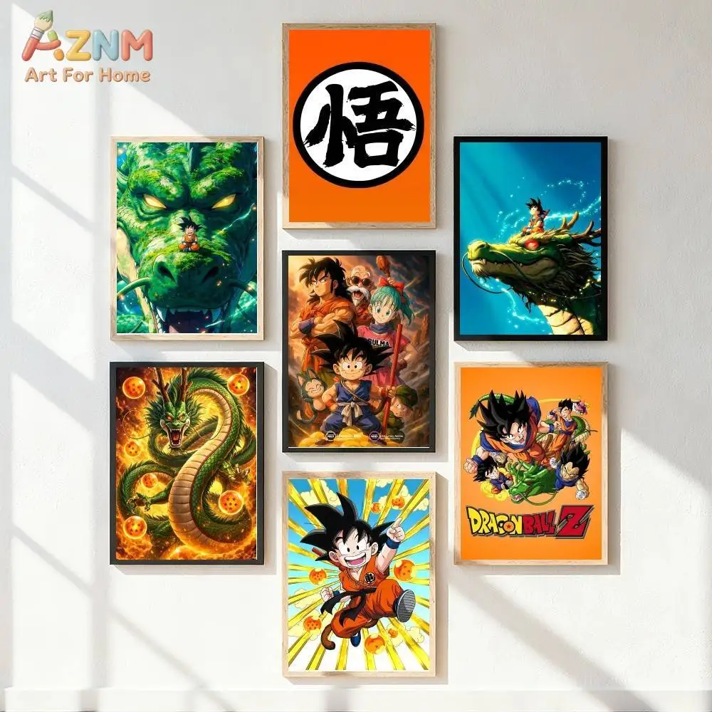AZNM Dragon Ball Unframed Canvas Print Goku Kanji Shenron Bulma Master Roshi Classic Anime Wall Art Poster Teen Bedroom Home Wal view 2