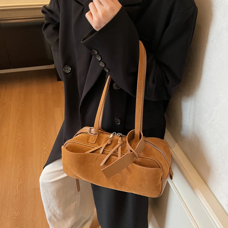 

Korean Retro Autumn and Winter Trendy Suede Single Shoulder Underarm Hand-Held Bowling Bag for Women