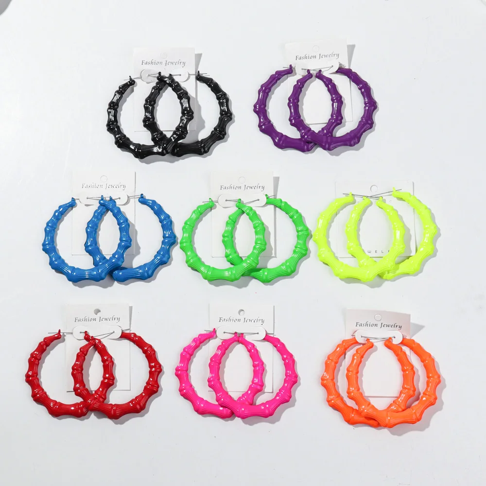 Trendy Large Colorful Metal Bamboo Hoops Earring for Women Sliver/Gold Color HipHop Big Round Circle Hoop Earrings 2025 Jewelry