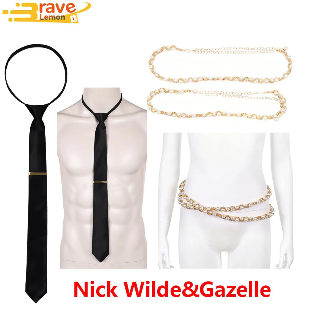 

Nick Wilde Cosplay Necktie Gazelle Golden Pearl Waist Chain Cartoon Anime Zoo Costume Accessories Men Women Halloween Carnival