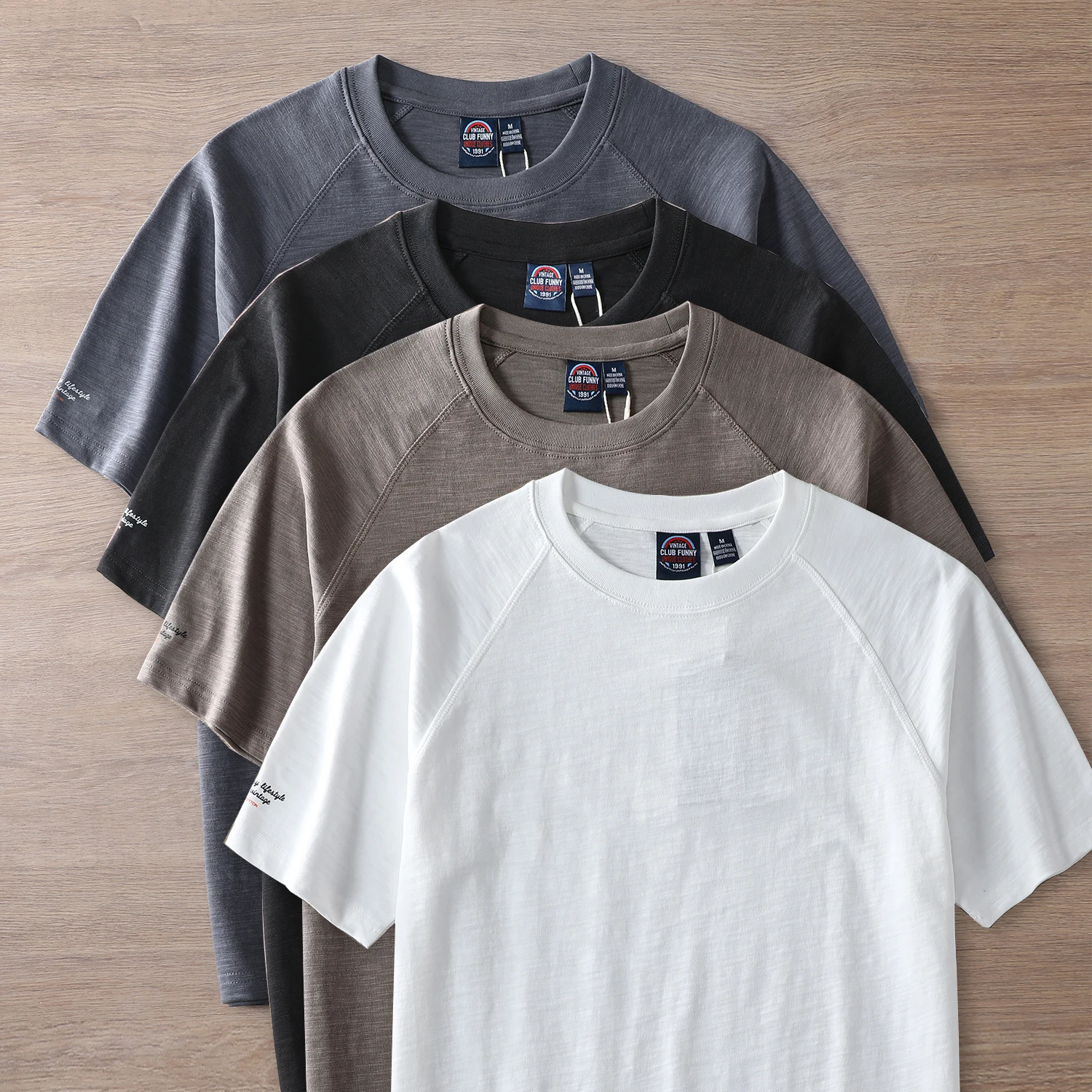 

Summer New American Retro Heavyweight Short-sleeved O-neck T-shirt Men's Fashion Simple 100% Slub Cotton Washed Casual Sport Top