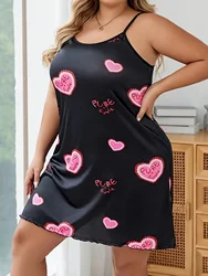 Summer New Ladies Loose Size Europe and the United States Hot Hot Sexy printed love printed milk silk wooden ear sash nightdress