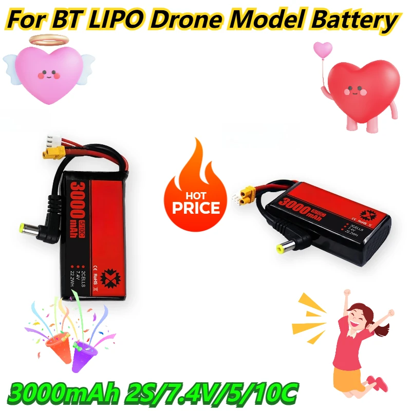

3000mAh 2S/7.4V/5/10C For BT LIPO Drone Model Battery