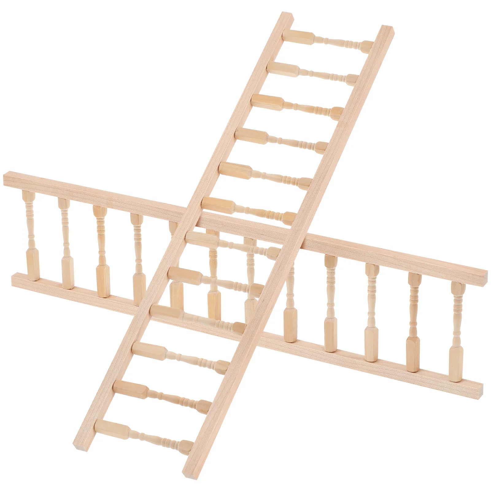 2Pcs Wooden Handrail Railings for 1:12 Mini House Decor - Premium Craftsmanship DIY Accessories Small Scale Stair Railing Kits
