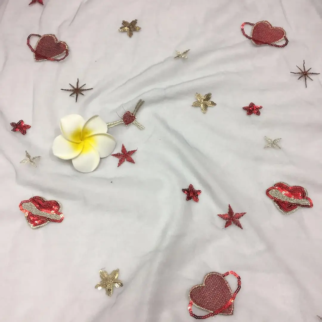 

Сетка с блестками и вышивкой в виде сердца, сделай сам, ткань для шитья юбки, детская марлевая юбка, материал, красное сердце, вышитая ткань с блестками