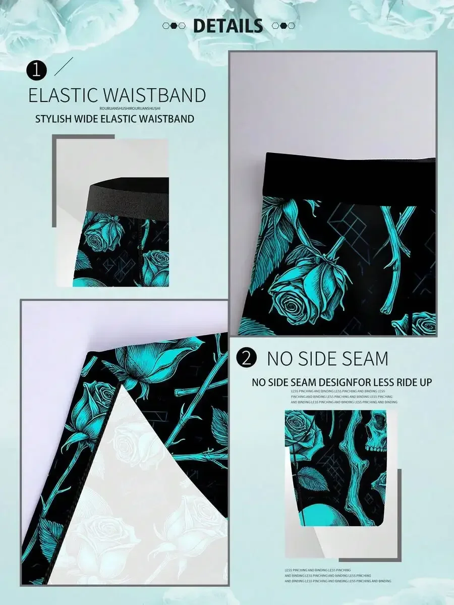 

Mens Novelty Boxer Briefs With Skull And Rose Print Knitted Underwear