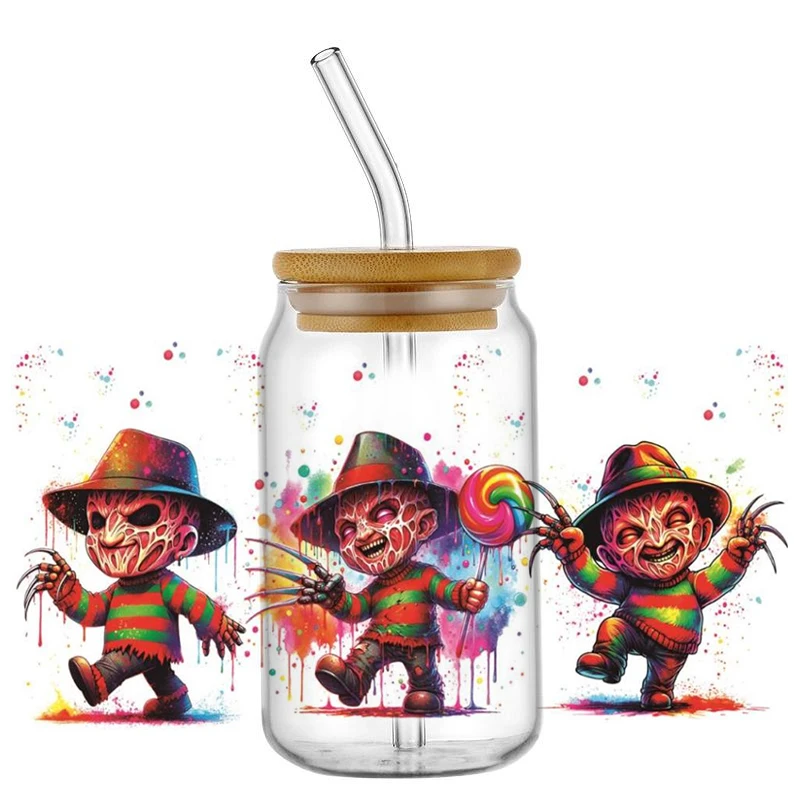 Horror character design Easy Peel Waterproof UV DTF Cup Wraps 3D Crystal Sticker For Horror Film Series DIY Decals home decor