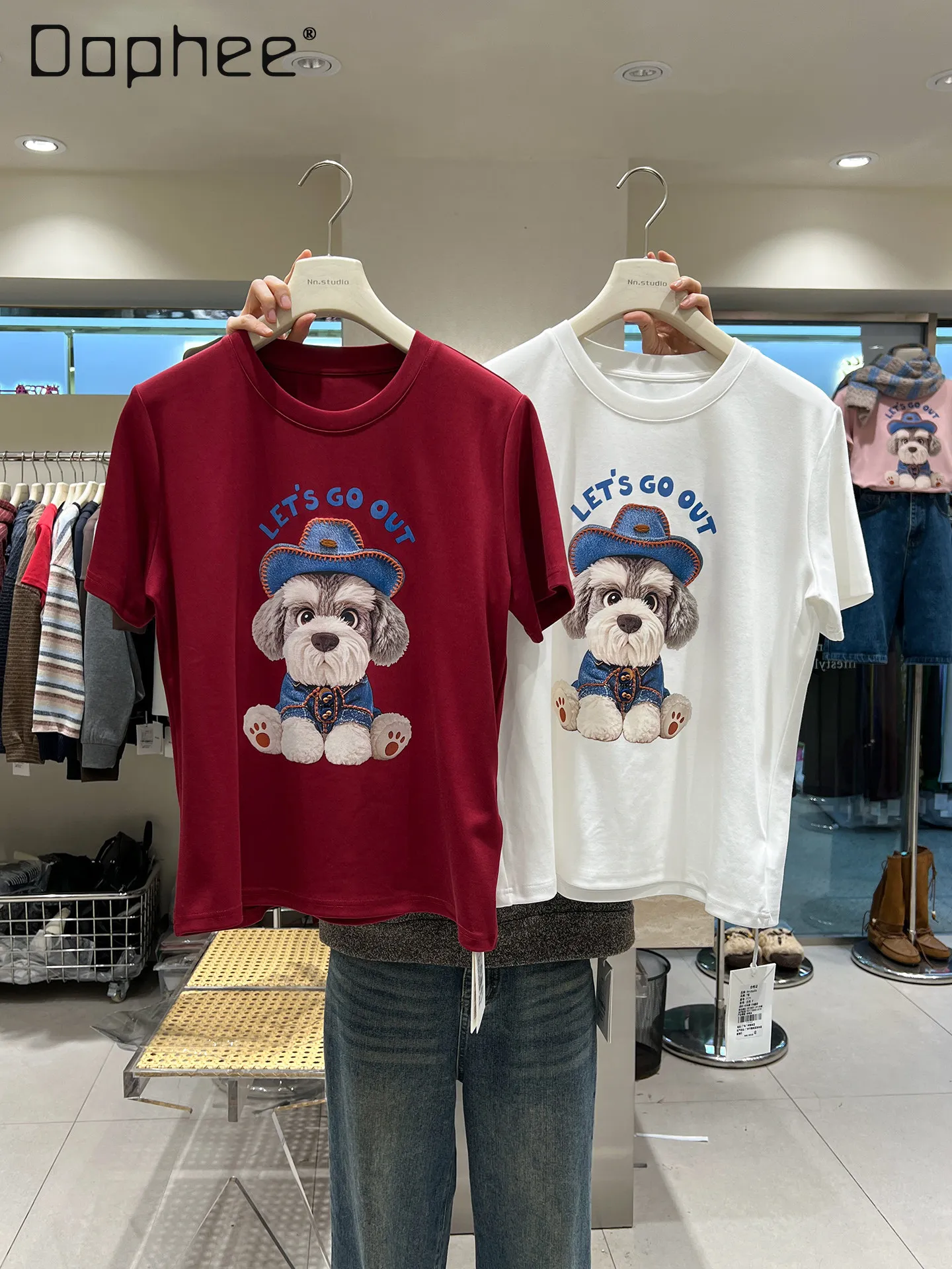 

Женская футболка с короткими рукавами и принтом щенка, ранняя весна 2026, новый стиль, топ с круглым вырезом и обычными плечами