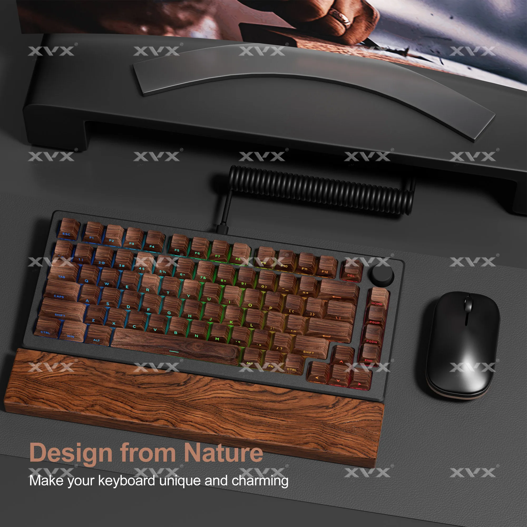 Custom XVX Side Print Backlit Wooden Pattern 5 Side Dye Sub PBT Keycap RGB Cherry Profile 126 Keys for Cherry MX Keyboard Gift