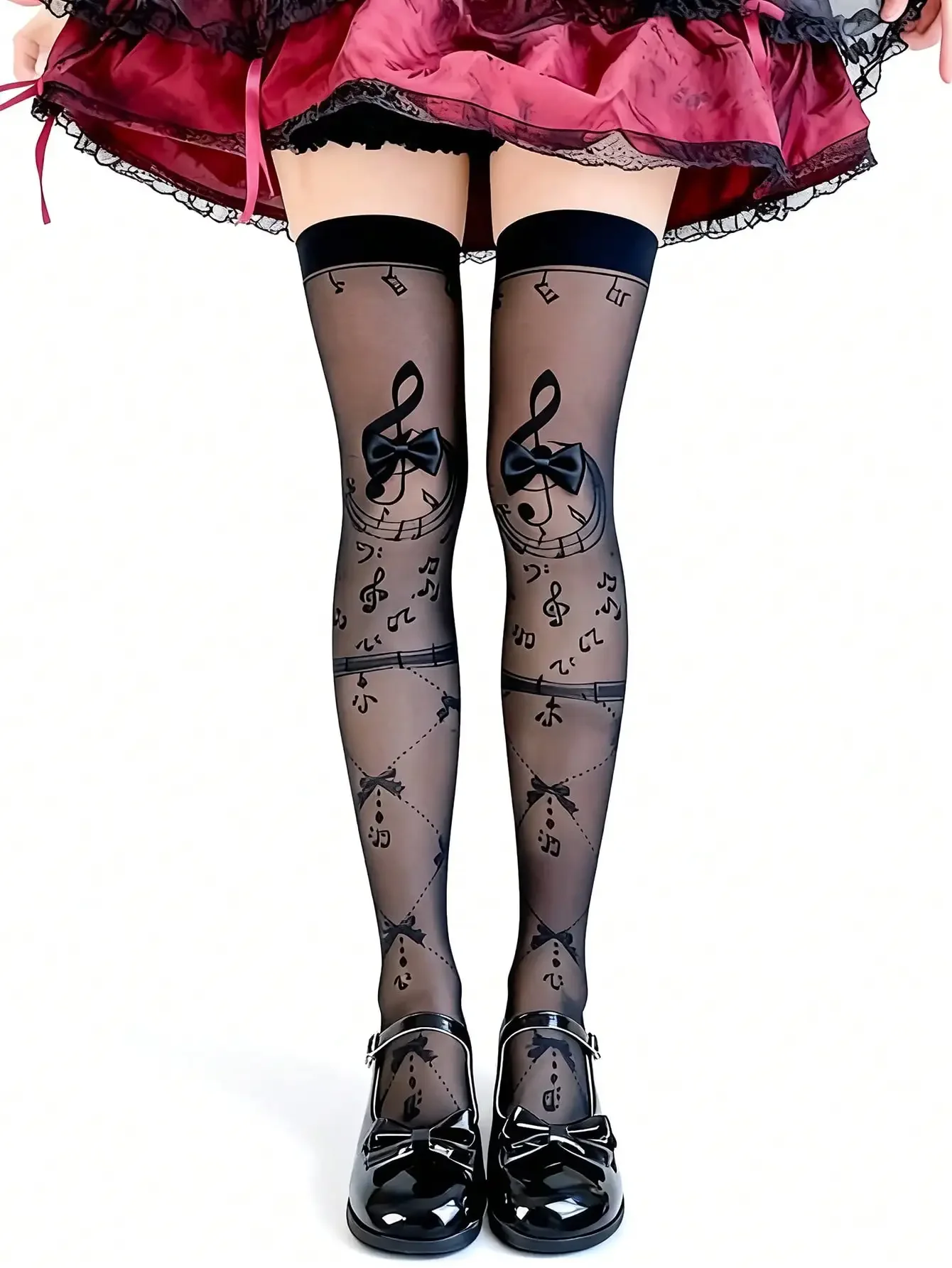 

Anime 1 Pair Of Lolita Lolita Sweet Bow Music Note Print Stockings Women's Knee Socks