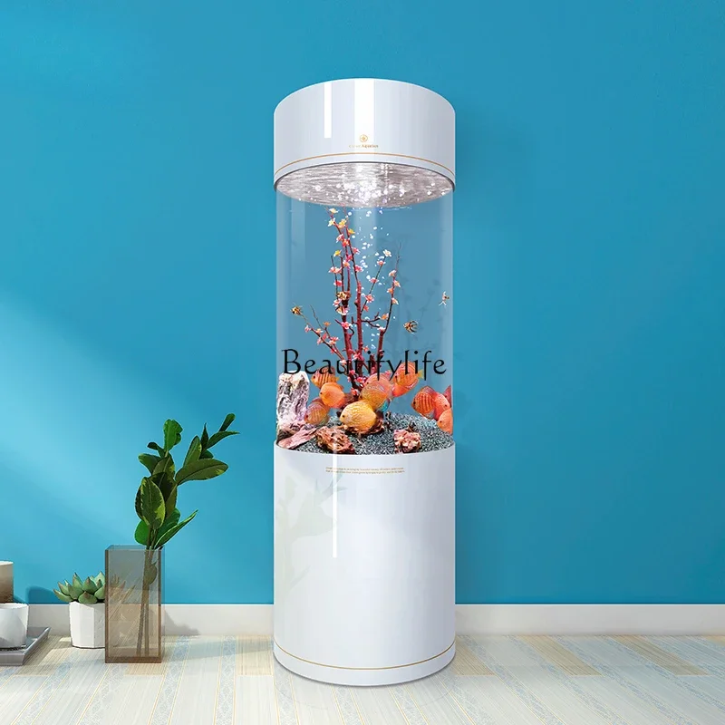 

LS-Y2 New Fish Tank Cylinder Small and Medium-Sized Living Room Home Acrylic White Aquarium