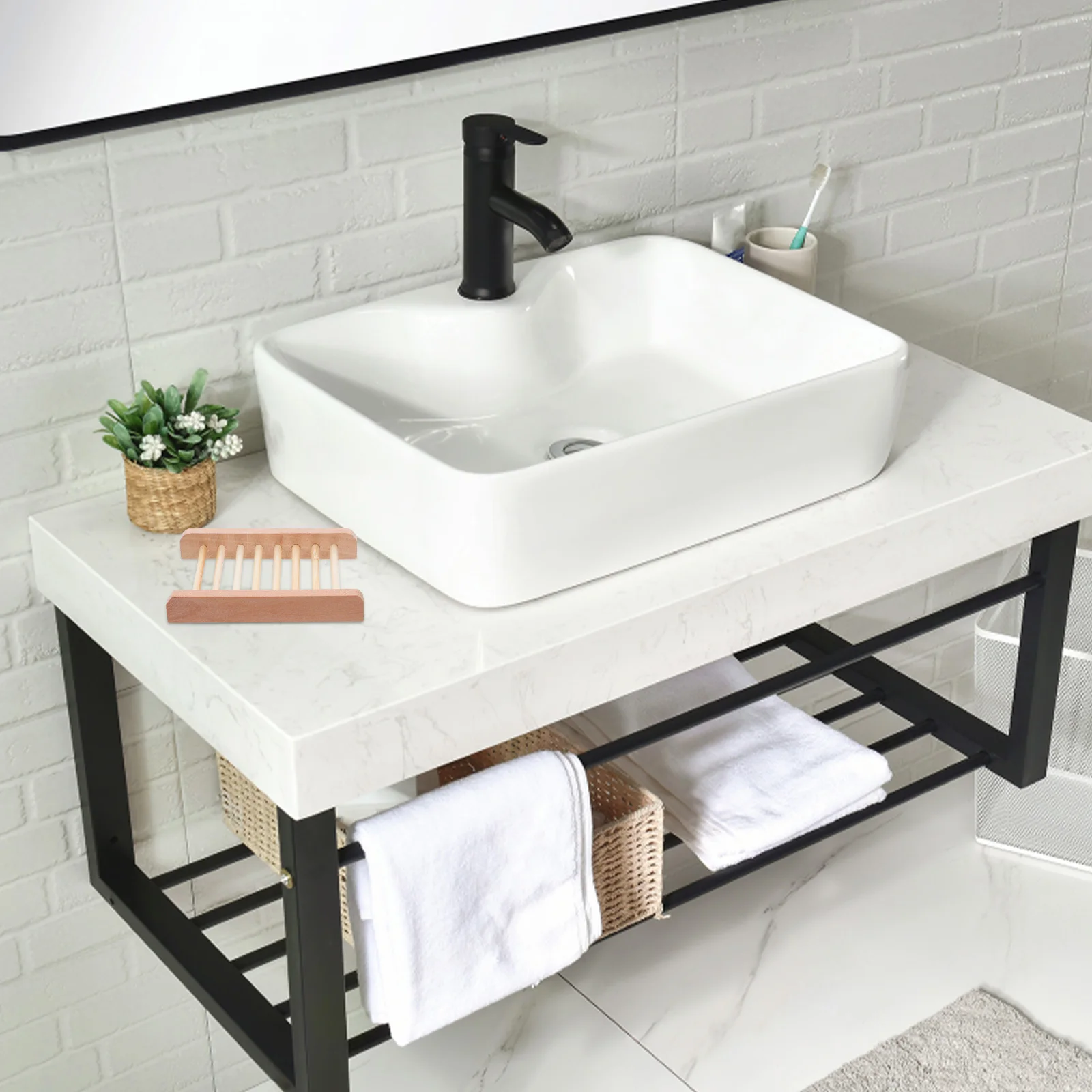 

10pcs Wooden Tray Storage Rack Draining For Bathroom Shower Sink Dish Bamboo Container Box Soap Holder Soap Dish Holder