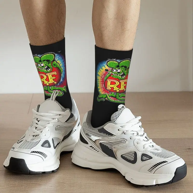 Rat Fink Stripe Men Women Crew Socks Unisex Fashion 3D Printing Comic Cartoon Dress Socks