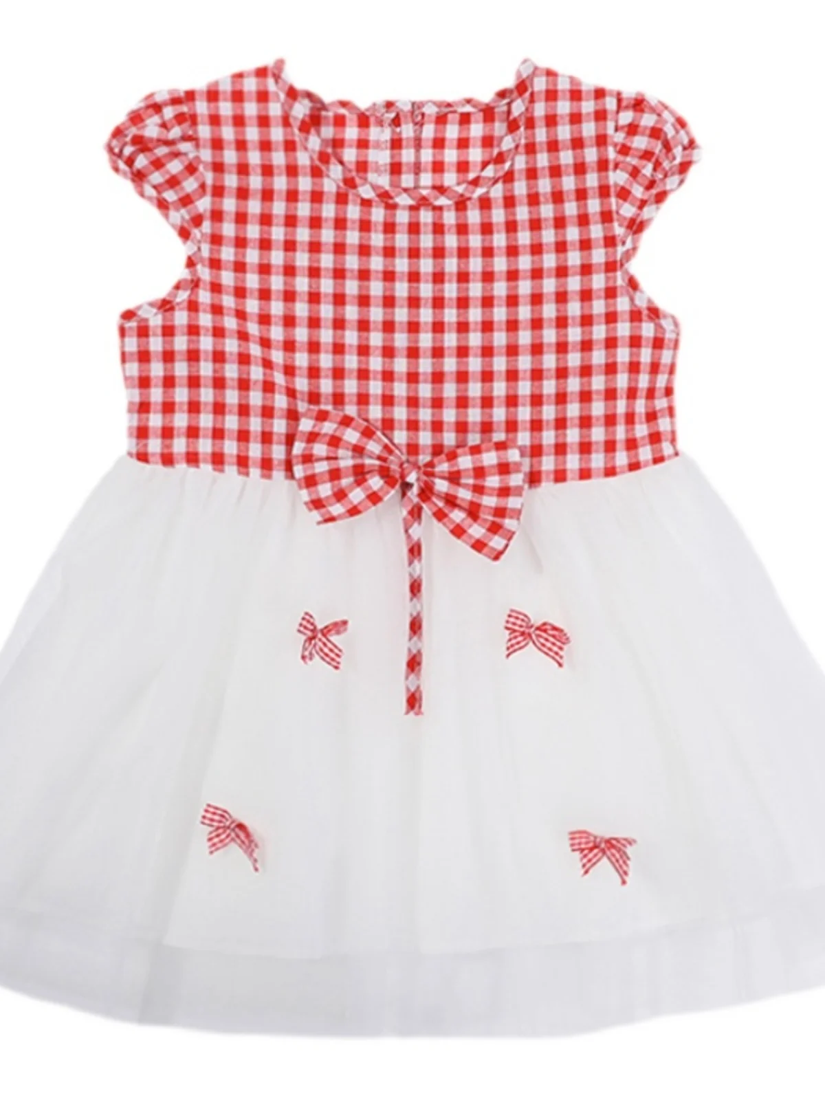 Faionable Summer Thin Plaid Dr for Girls Baby Princ Sle Long Sve round Ne Midi Skirt Korean Version Clothing