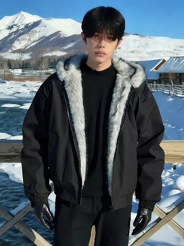 

Wolf King Mountain Eagle Thiened Cotton Jaet Men's Winter Coat American Sle Hooded Anti-Cold Outerwear Stand Fit Casual