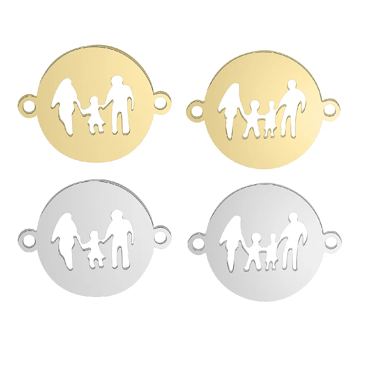 5Pcs Hollow Out Happy Family Father Mom Child  Round Connectors Charms DIY Jewelry Making  Stainless Steel Accessories Wholesale