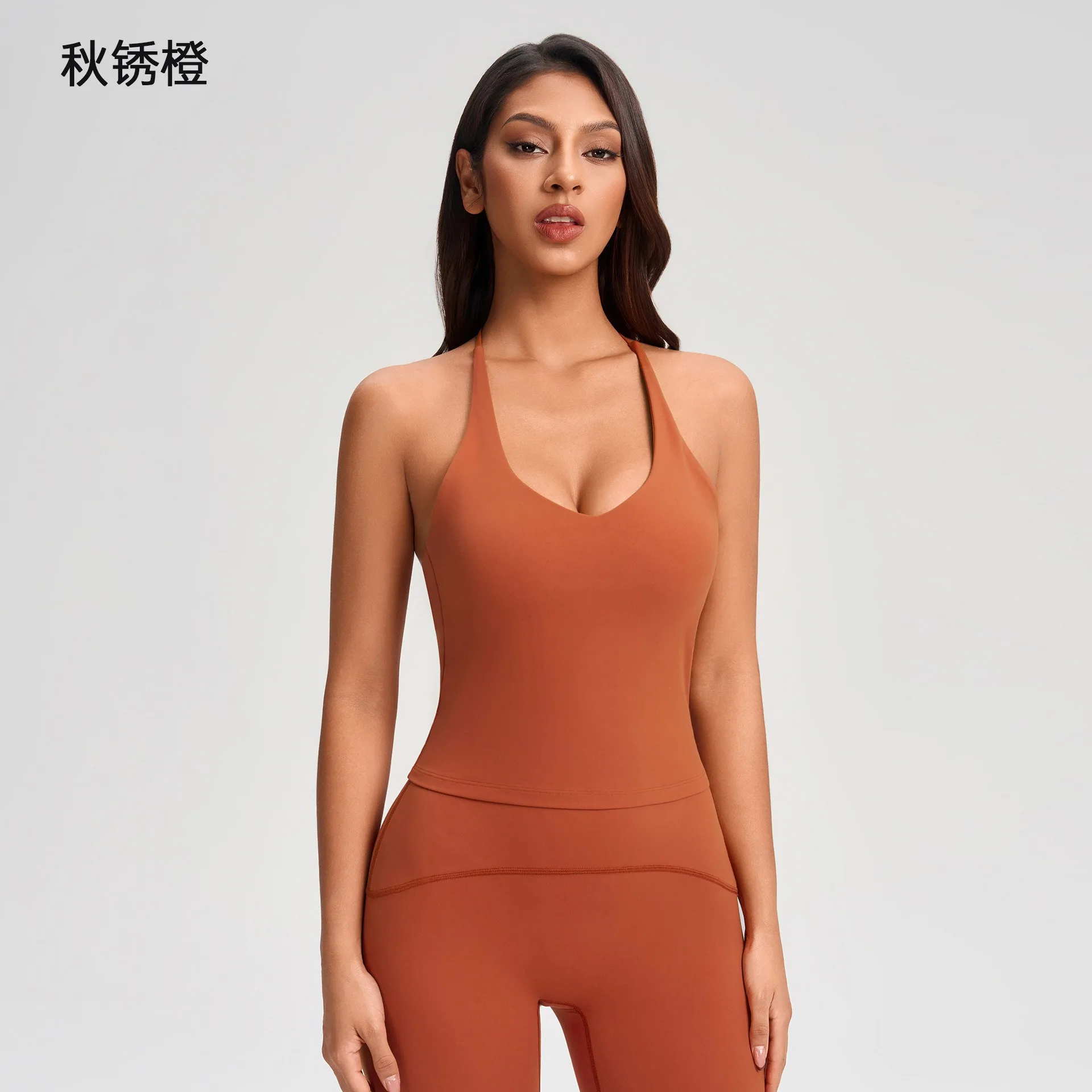 Lemon Wholesale Pilates Tops Padding Yoga Shirt Push Up Gym Top Woman Sportswear Workout Clothes Fitness Rashguard Beige