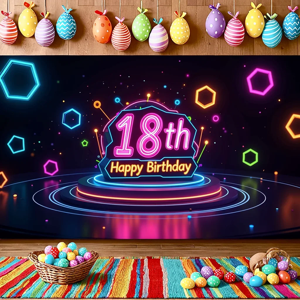 VIKAMA Neon-Party-Hintergrund zum 18. Geburtstag, Wand, lebendiger dekorativer Hintergrund, Stoff, Wohnzimmer, Schlafzimmer, Party, Fotografie-Hintergrund