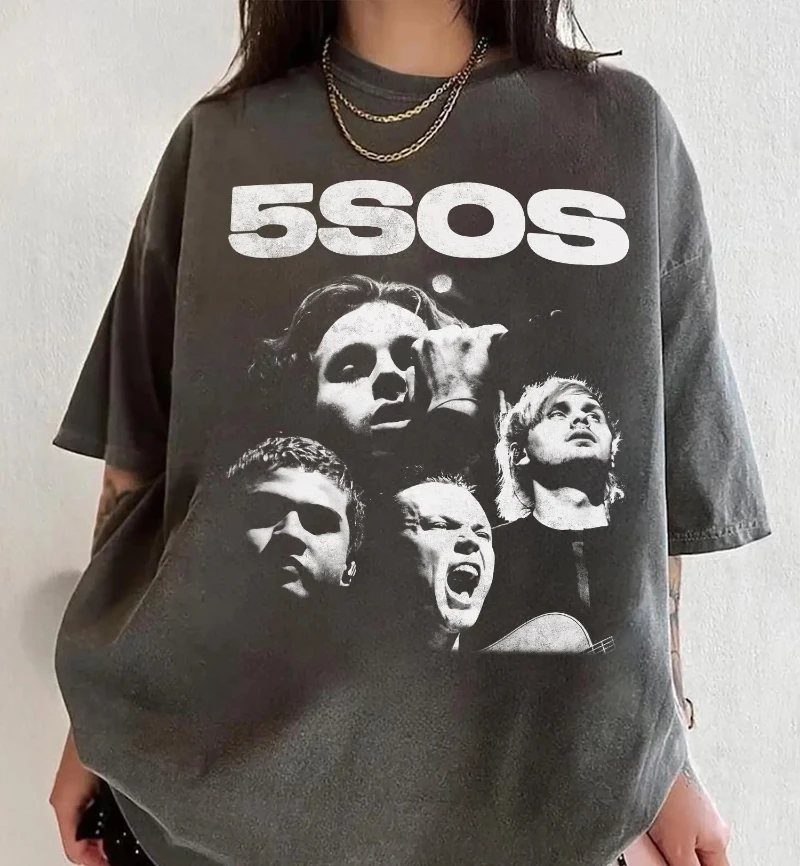 5SOS T-shirts, 5 Seconds of Summer retro T-shirts, concert tour T-shirts, fan gifts Couple cotton streetwear  shirts for women