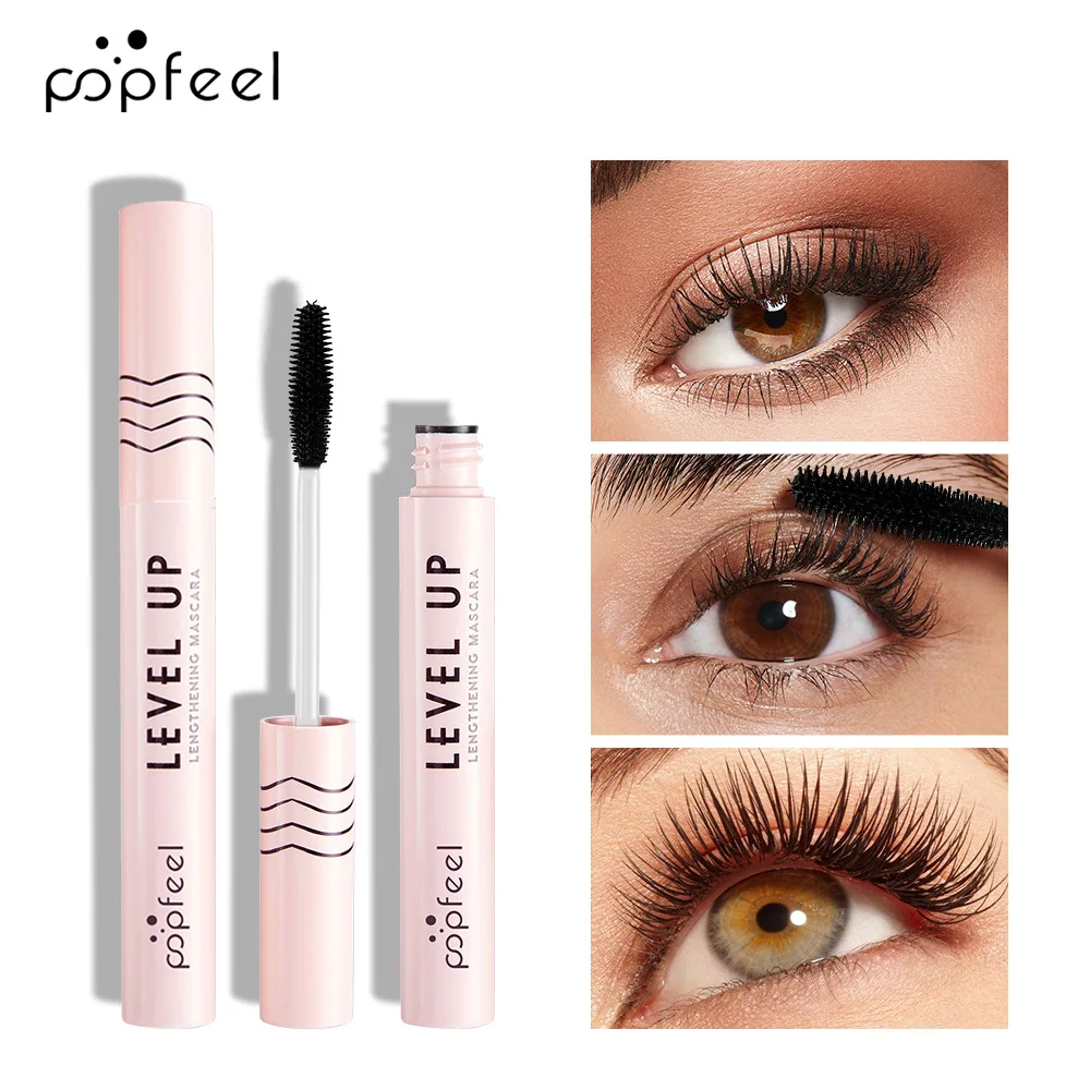 POPFEEL Mascara opaco in fibra di seta Trucco Allunga le ciglia Mascara arricciante nero ad asciugatura rapida impermeabile Trucco da donna