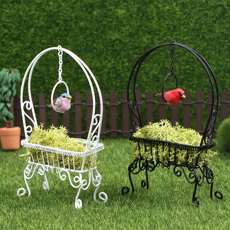1:12 Dollhouse Miniature Iron Art Flower Rack Vertical Bird Ring Garden Stand Garden Storage Stand Model Micro Landscape Decor image 4