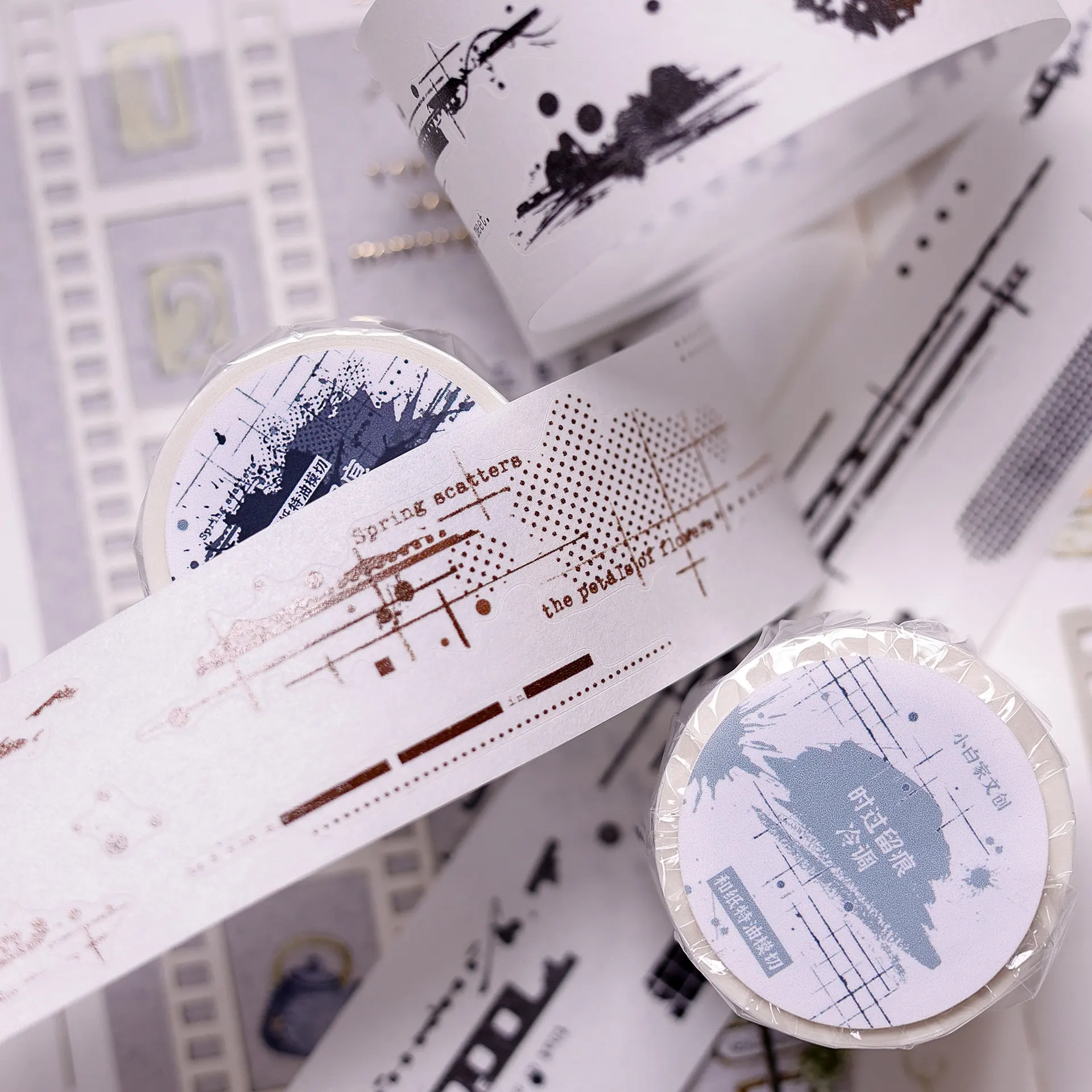 Xiaobaijia Salt Pu Time Mark Light Retro Salt Series Versatile Primer Washi Pet Cutting Die Journal Tape