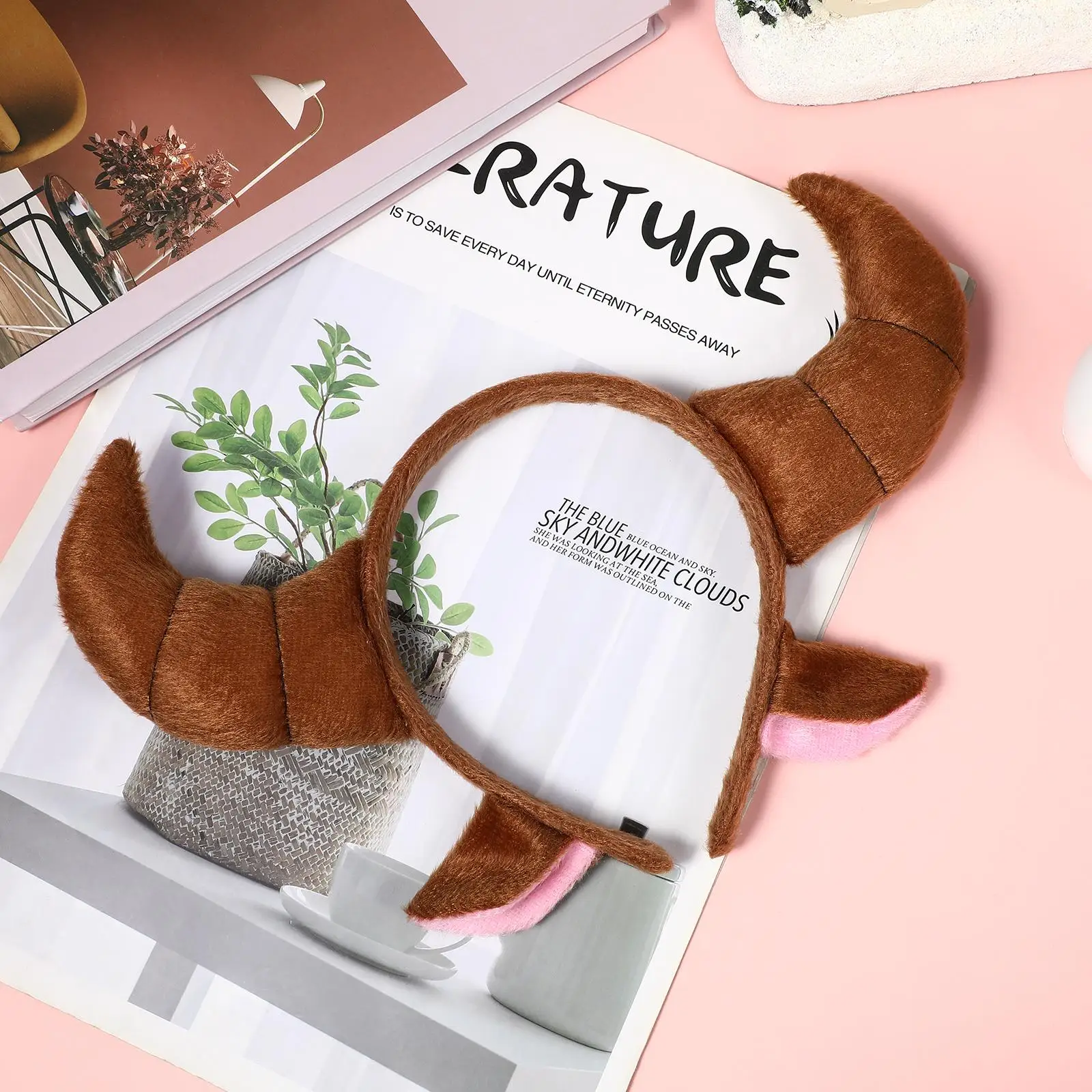 Horns Goat Scarf Headband Ox Headpiece Decorative Plush Hair Kids Adults Ears Props Child