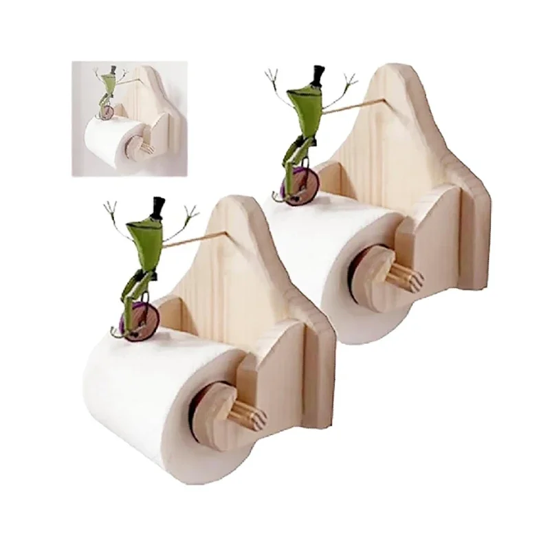 

Creative Wooden Frog Riding Bicycle Toilet Paper Holder Toilet Roll Holder Home Decoration Bathroom Accessories Tissue box cover