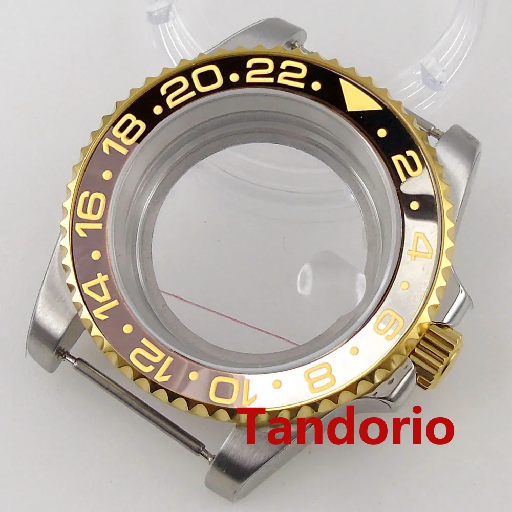 Imagem -05 - Dois Tons Strap Banhado a Ouro Sapphire Glass Ver Case Fit Eta2836 Miyota8215 Mingzhu 3804 Nh34 Nh35a Nh36a Auto10atm Diver 40 mm