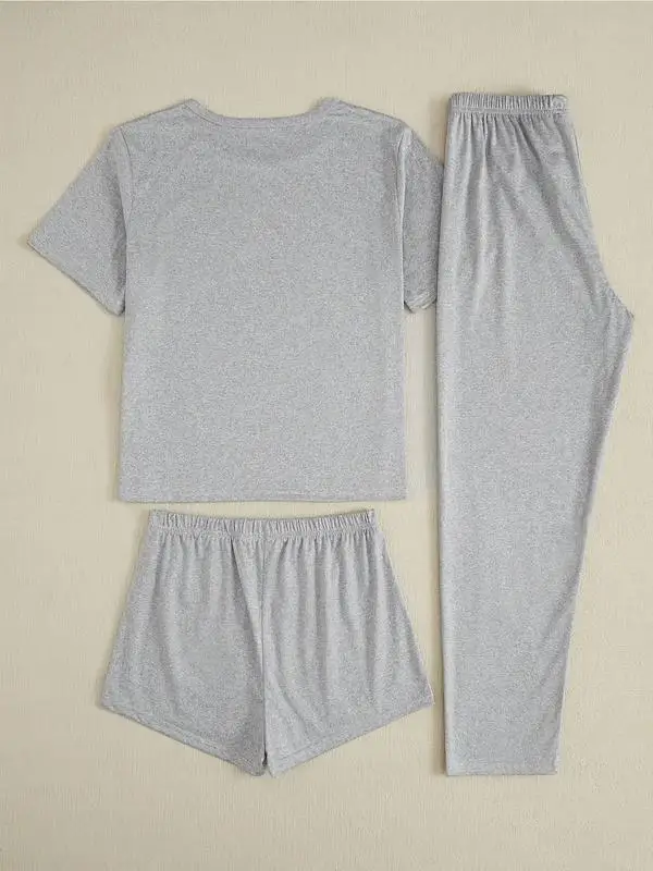 Pigiama da donna con stampa di gatti dei cartoni animati, collezione di indumenti da notte in 3 pezzi, indumenti da notte aderenti casual per tutte le stagioni, salotto confortevole