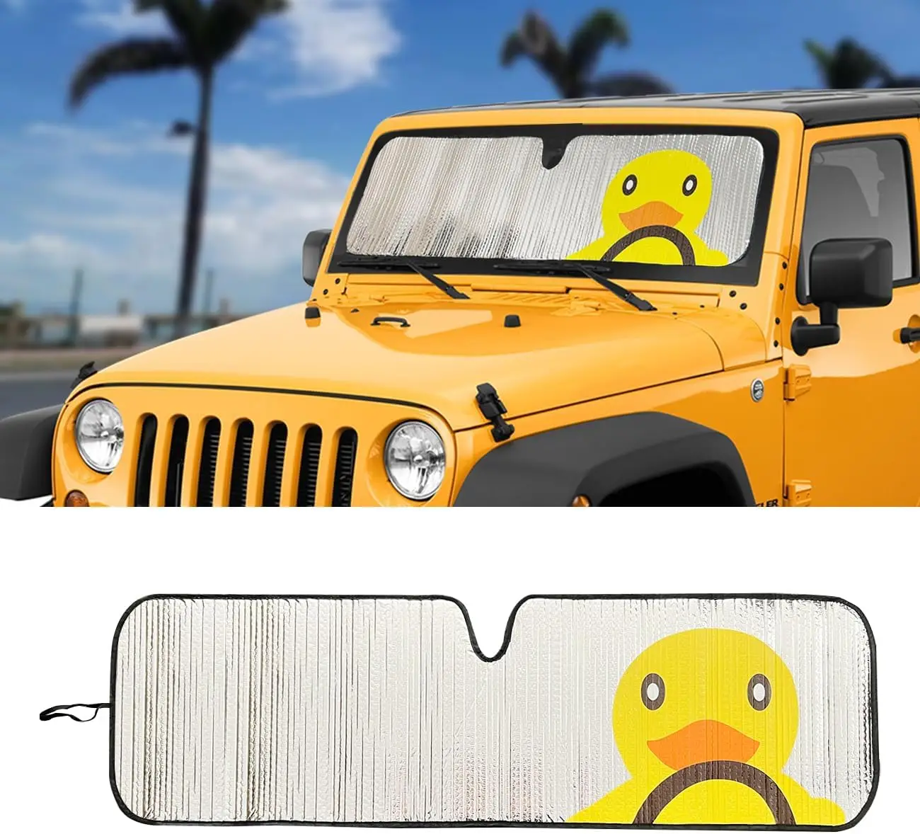 

Windshield Sun Shade for Jeep Wrangler JK JKU JL JLU1997-2024,Window Sun Visor for UV Rays & Heat Protection,Duck Windshield Sun