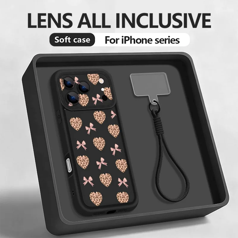 Retro Leopardenmuster Schleife Lanyard Handyhülle für iPhone 17 Pro 16 17 14 15 Pro Max 12 13 Pro Max Air 16e 11 Soft Wrist Strap Cover