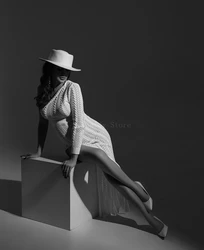 Vestido de maternidade para sessão fotográfica, fora do ombro, vestido maxi oco, fenda lateral alta sexy boho feminina de malha saia longa praia