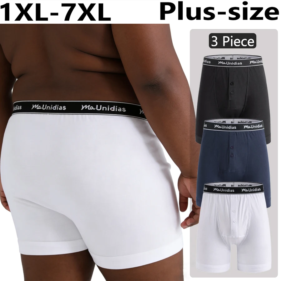 3 Pieces Plus Size Men's Panties Open Front Boxer Shorts 100% Cotton Mens Underpants Button Design Stretch Boxers Underwear Man