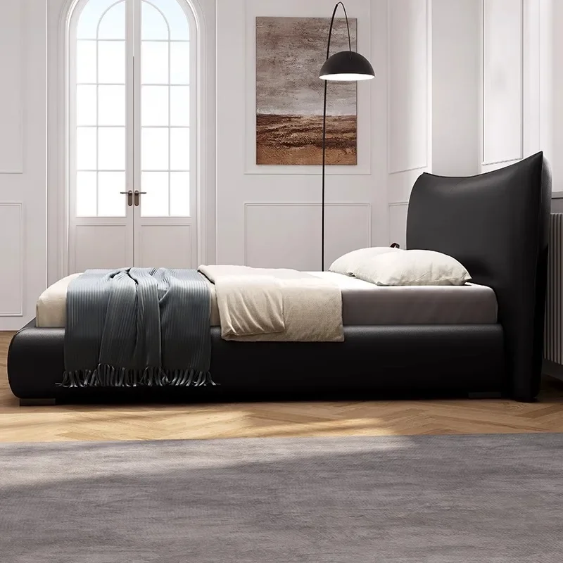 Italian light luxury leather bed bedroom matte material